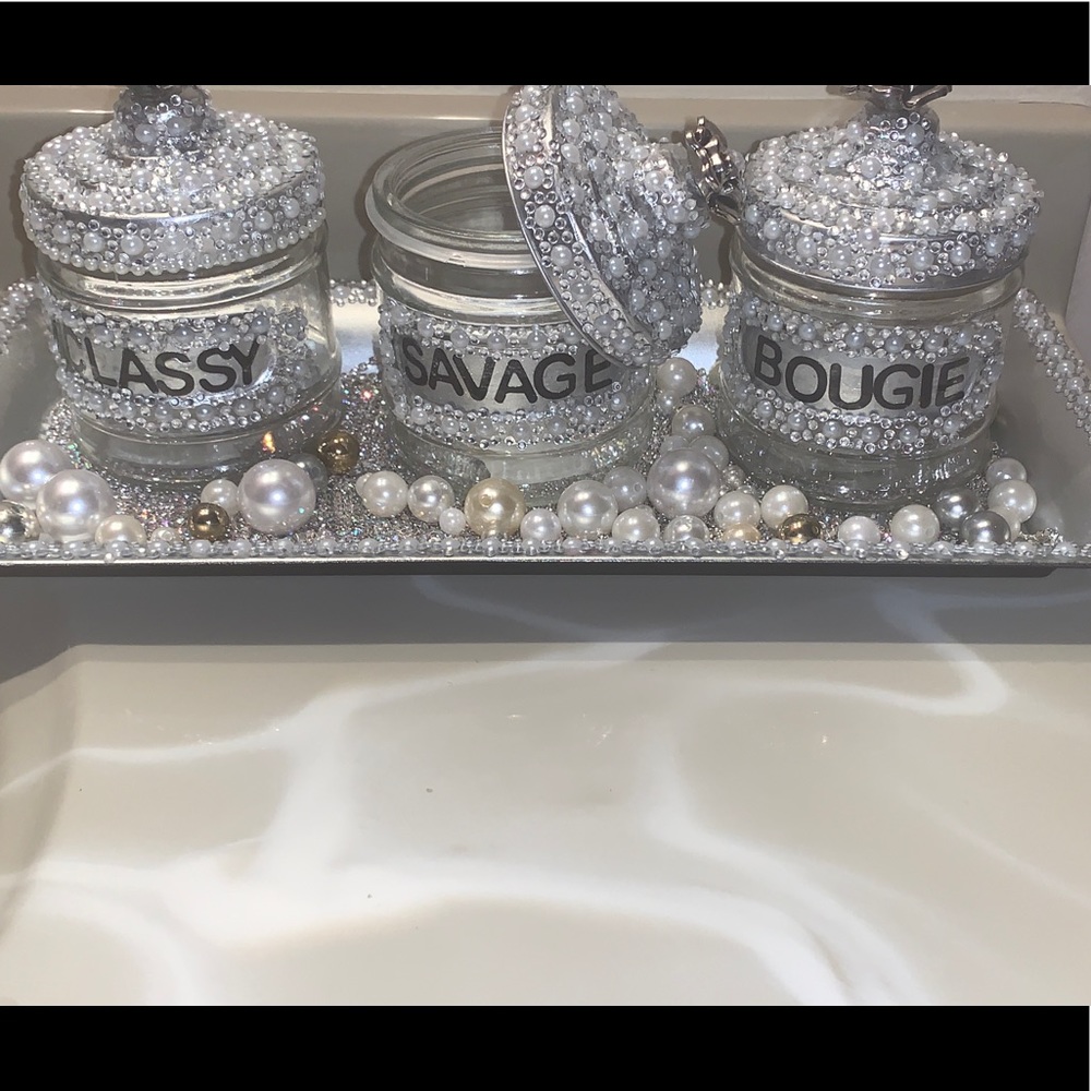 Bedazzled Trio Jars & matching tray